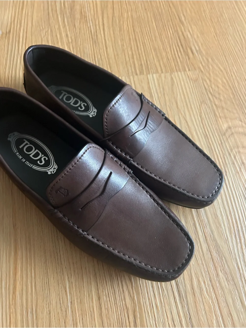 Tod's Brown Leather Penny Loafers with Moc Toe Stitching